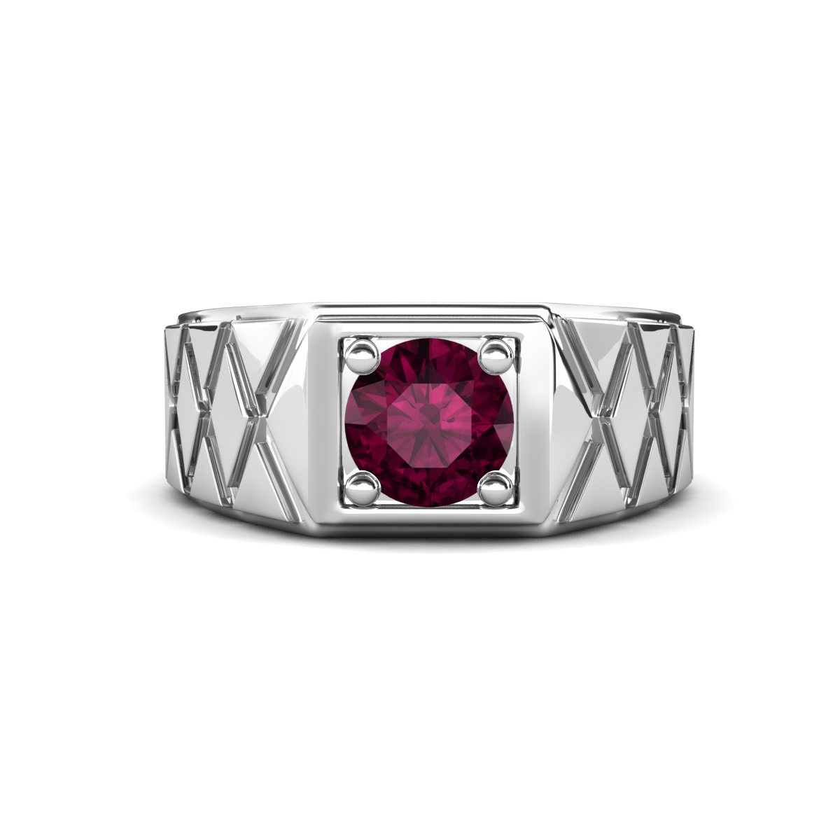 Jabari 1.00 ct Rhodolite Garnet (6.50 mm) Criss Cross Design Shank Solitaire Men Band (9.5 mm) 